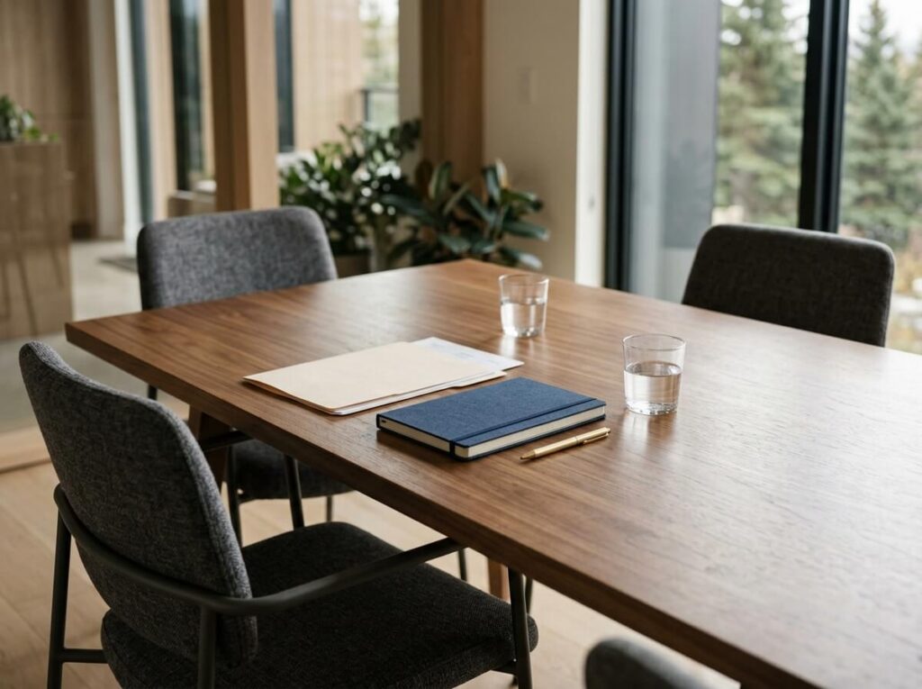 Meeting table prepared for a private business conversation
